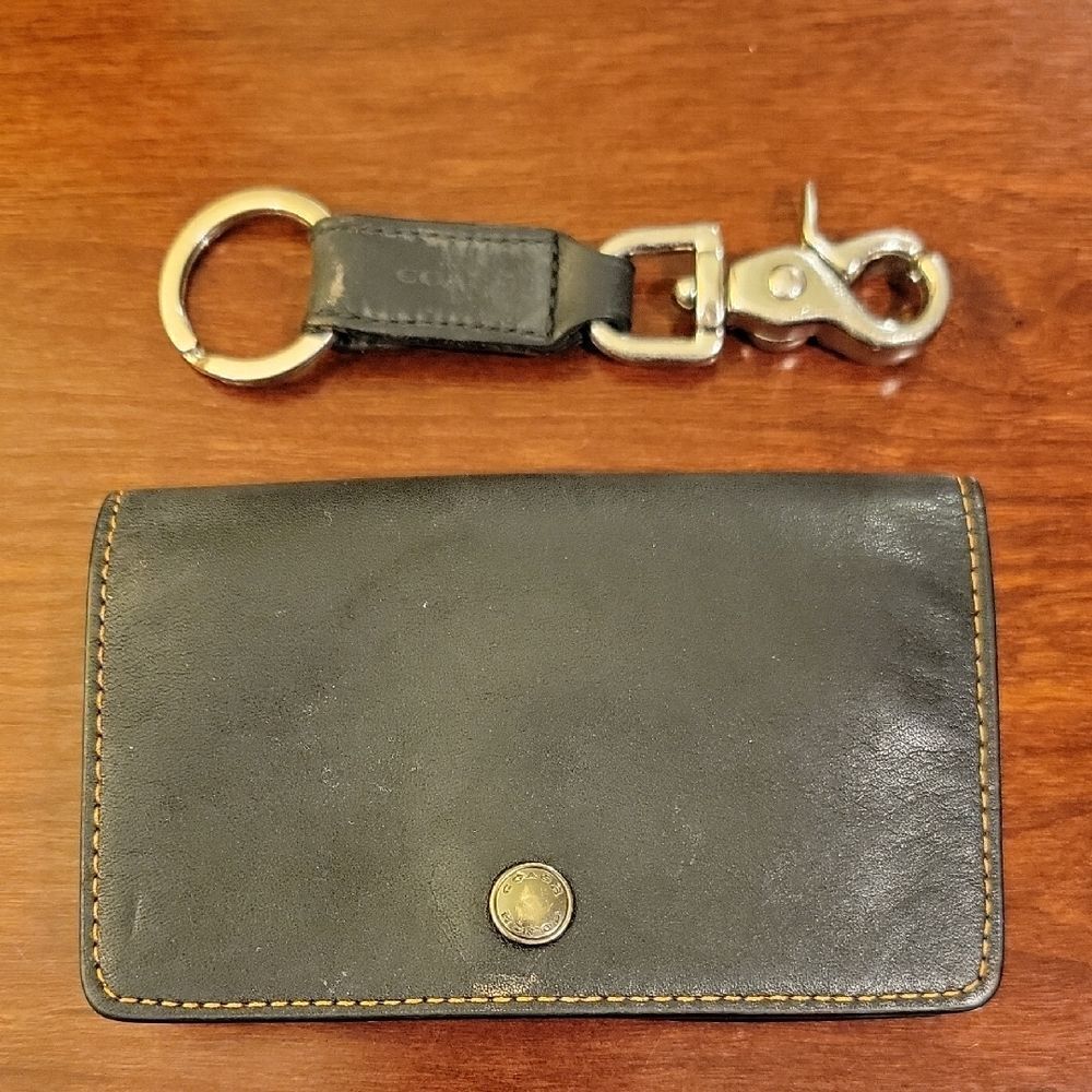 Coach Dark Leather Key Holder and Card Wallet